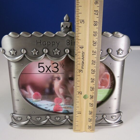 Happy Birthday Metal Picture Frame Brushed Aluminum with Felted Back 5 1/2 x 6" - Picture 3 of 8